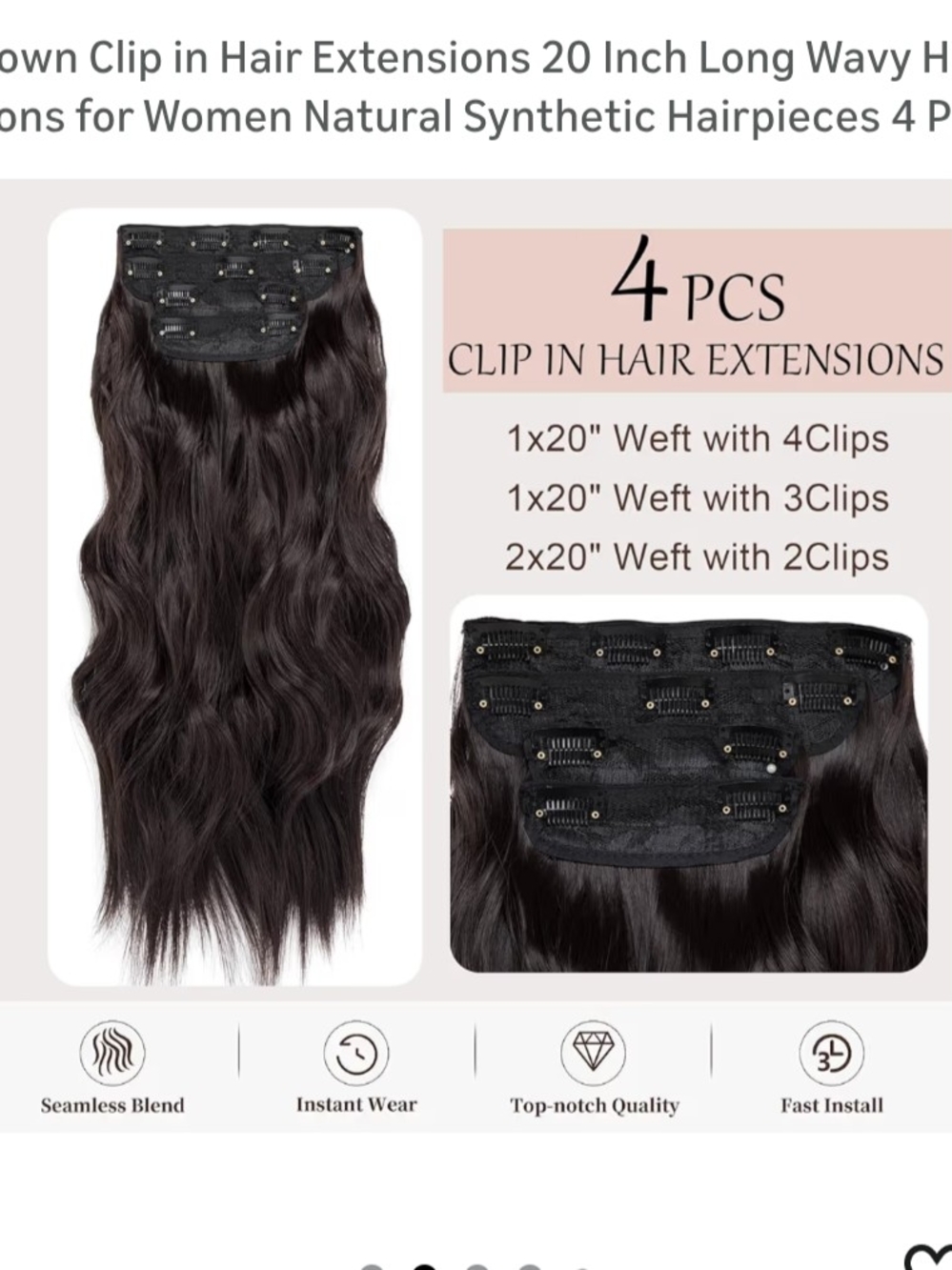 Clip-In Wavy Hair Extensions - Dark Brown (4 PCS)
